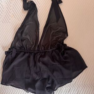 Adore Me Black Sheer Unlined Romper Bodysuit Size Large NWOT